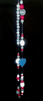 Wooden necklace : marble, red & white