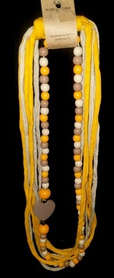 T-shirt yarn necklace : yellow & stone