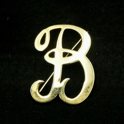 Alloy 1980's Western Jewellery Beautiful Letter "B" Bright Gold Pin