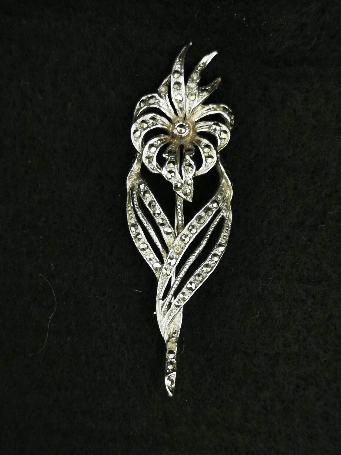 Marcasite Flower Brooch Vintage Silver