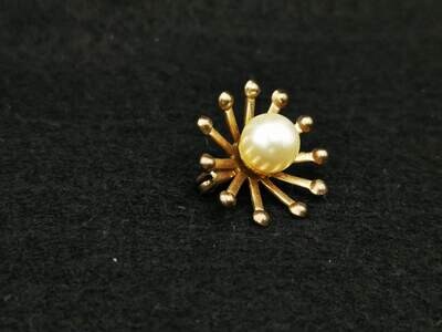 Faux Pearl Sun Flower Rolling Clasp Brooch/Pin Brass Coloured