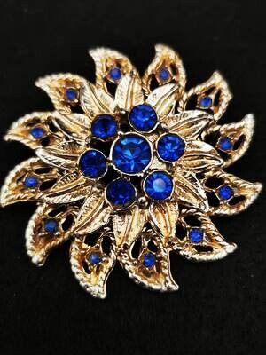 Flower Brooch With Blue Rhinestone Stones Designed To Be Worn With Blazers/Coats Rose Gold Rolling Pin