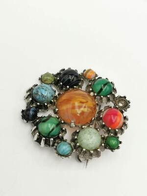 Vintage Celtic Scottish Miracle Brooch Orange Rhinestone And Coloured Stones Rolling Pin