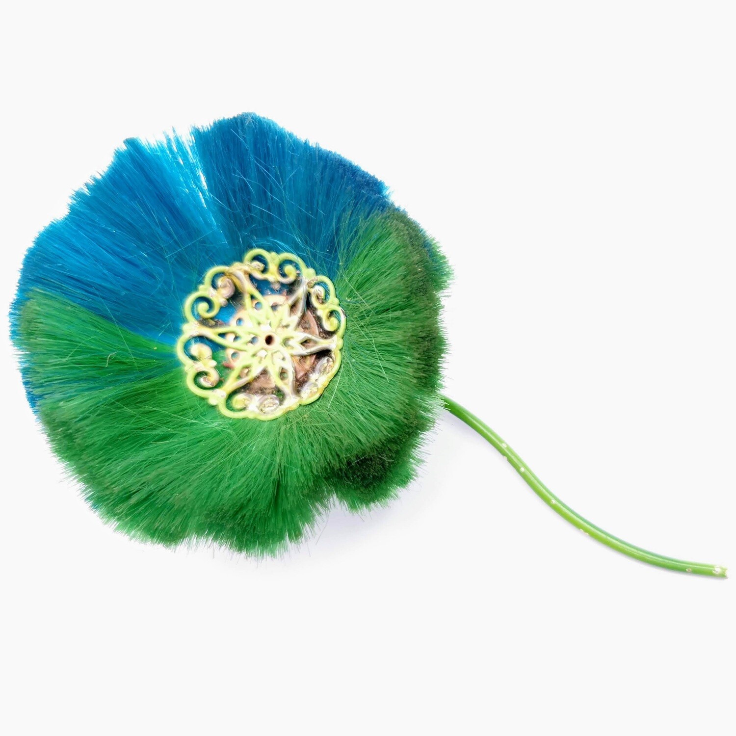 Carnegie Blue And Green Silk Brush Flower Brooch