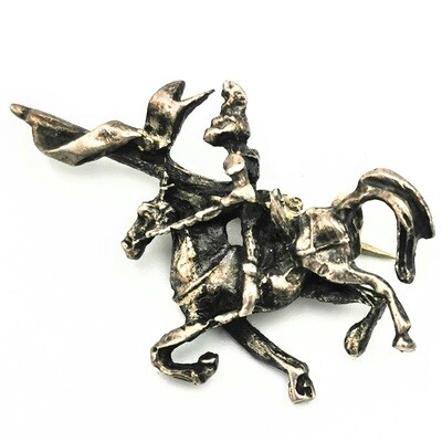 Sterling Silver Candida Jousting Knight on Horseback Carrying Pennant Flag Lapel Pin Brooch