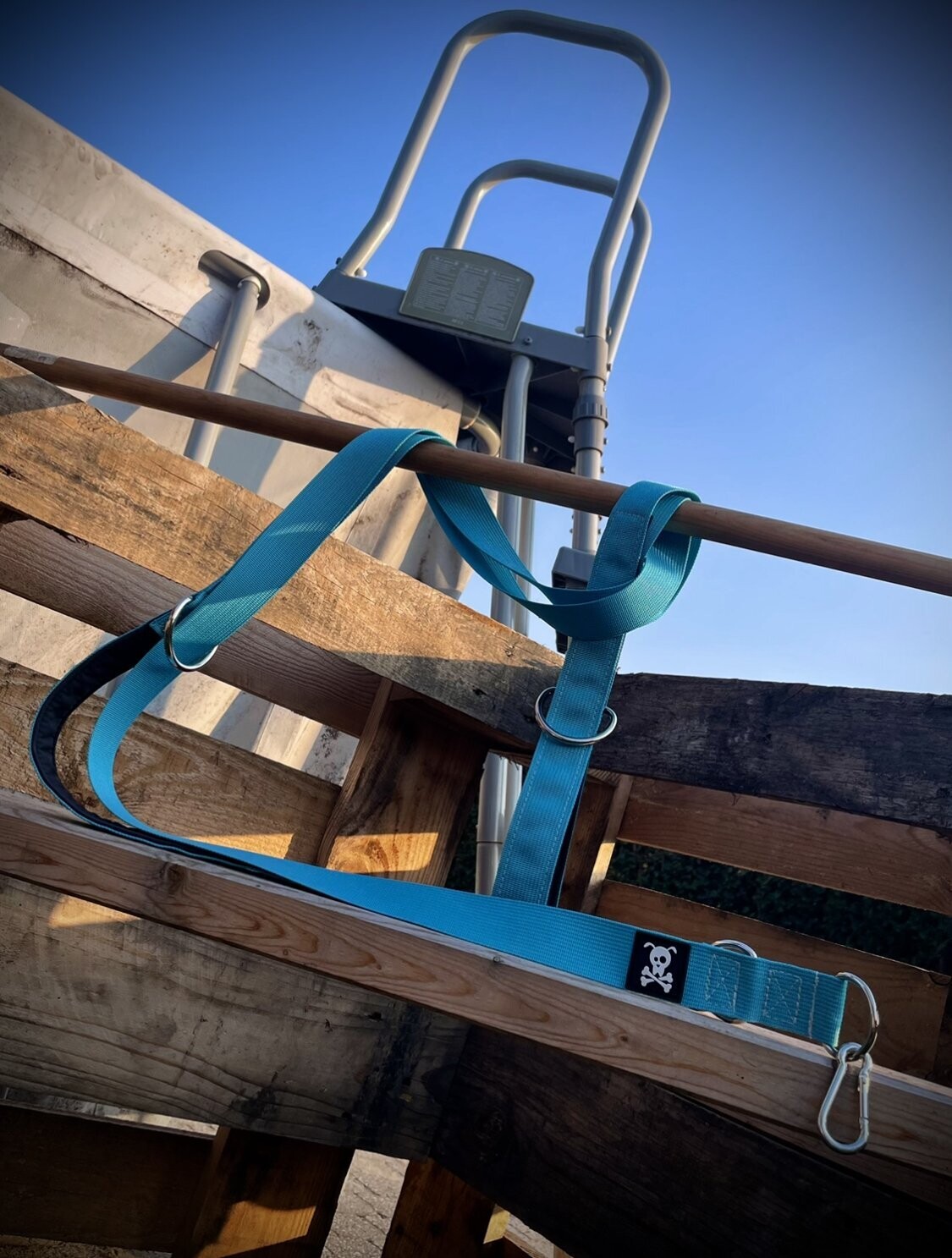 (Uitverkocht) Multi-Use lijn Ocean Blue !Laatste stuks, volledig gevoerd met karabijnhaak.