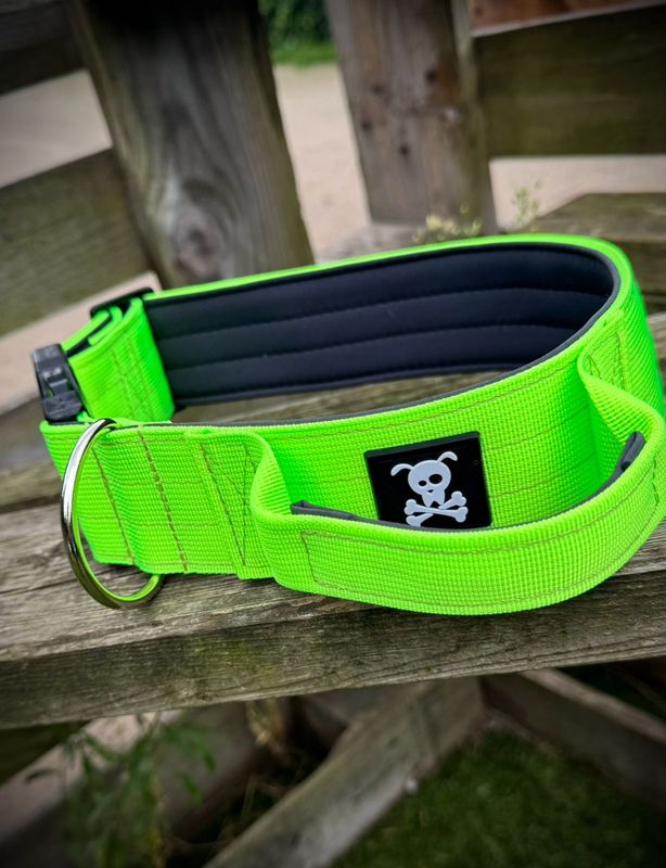 Halsband met handvat Neon Green XXL (enkel op bestelling)