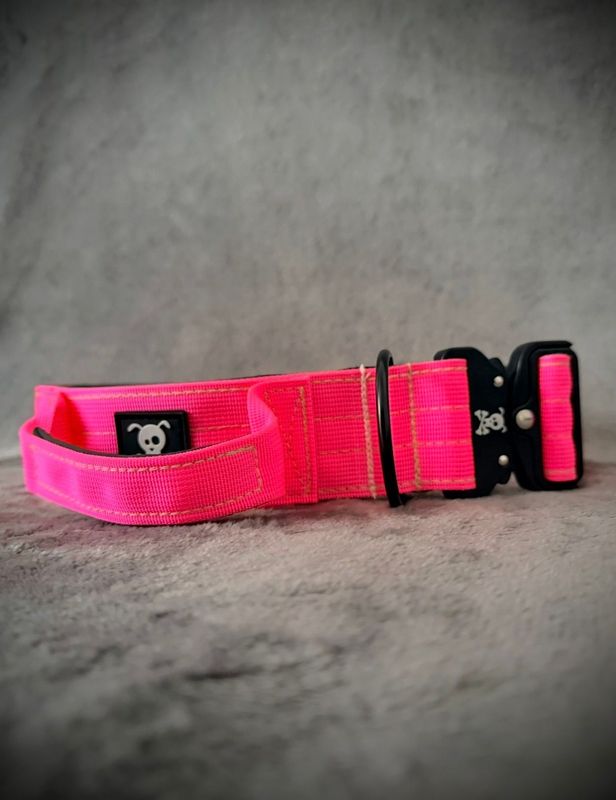 Halsband met handvat Neon Pink XL