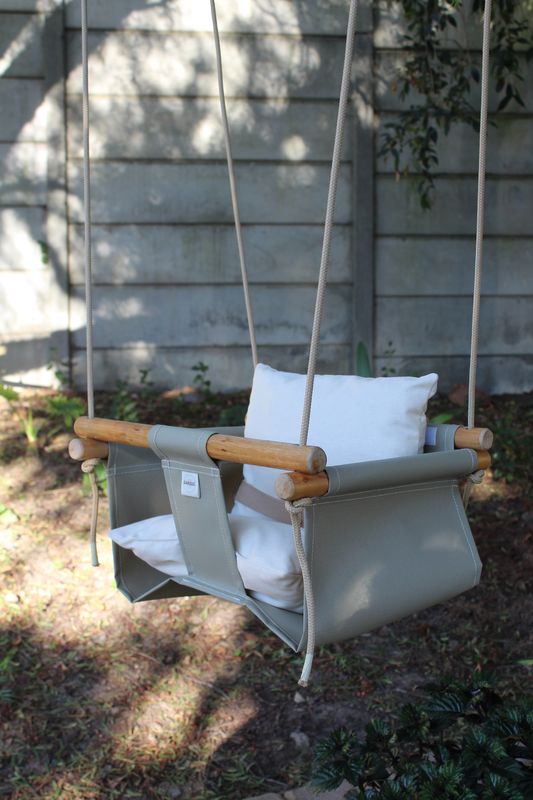 Outdoor Baby/Toddler Swing - Canvas &amp; Wood -Sand