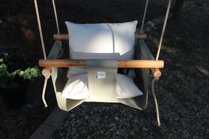 Outdoor Baby/Toddler Swing - Canvas &amp; Wood -Sand