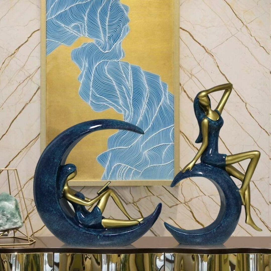 Reading Girl On The Moon Figurines Desktop Decoration Ornament  Statute