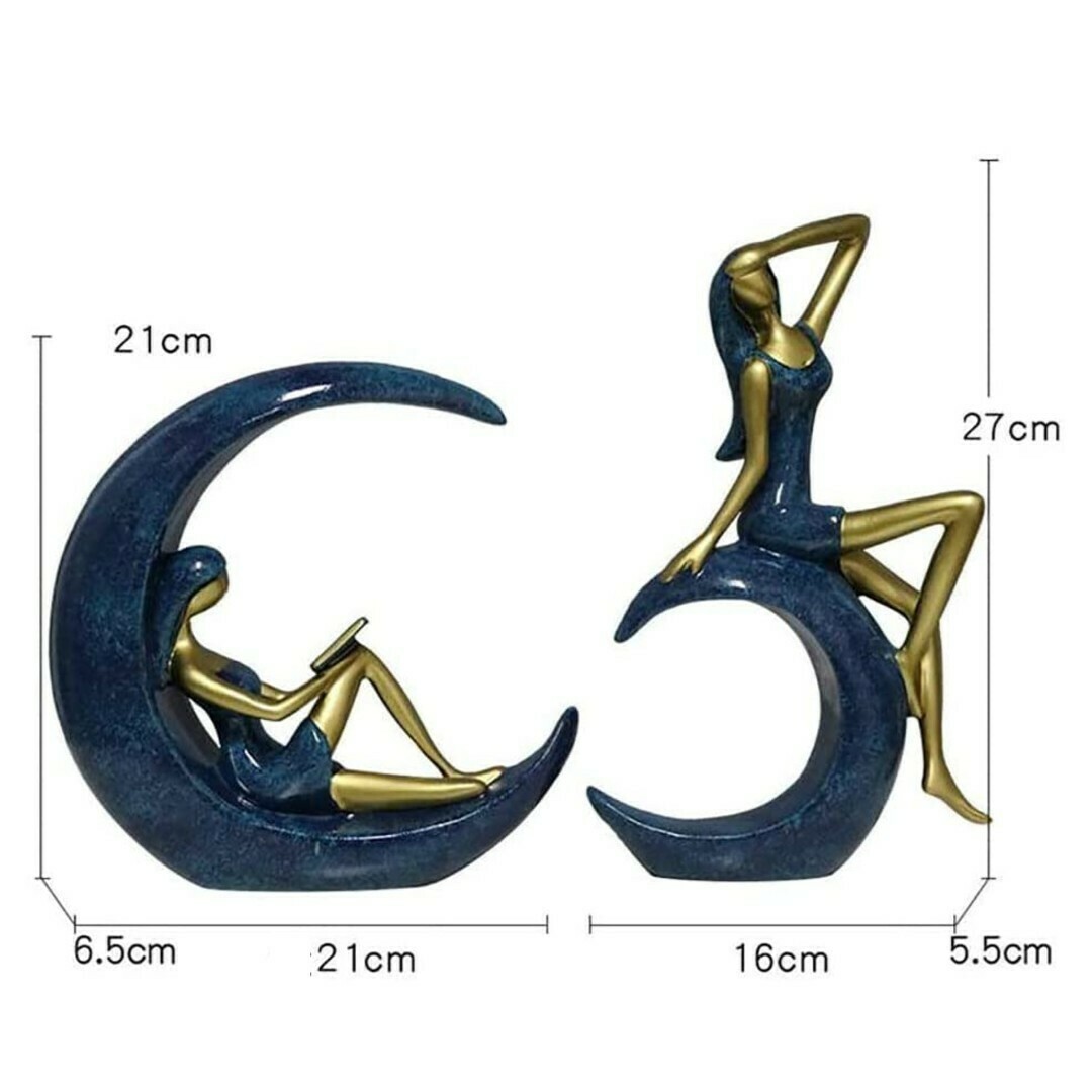 Reading Girl On The Moon Figurines Desktop Decoration Ornament  Statute