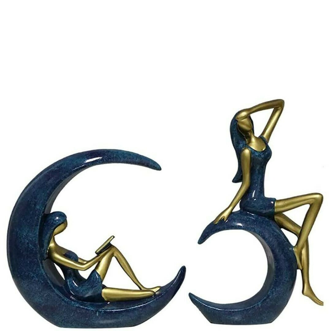 Reading Girl On The Moon Figurines Desktop Decoration Ornament  Statute