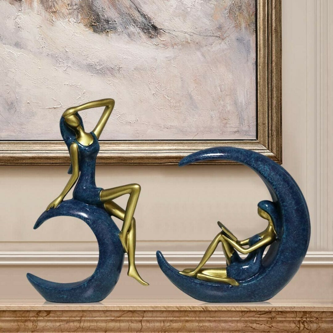 Reading Girl On The Moon Figurines Desktop Decoration Ornament  Statute