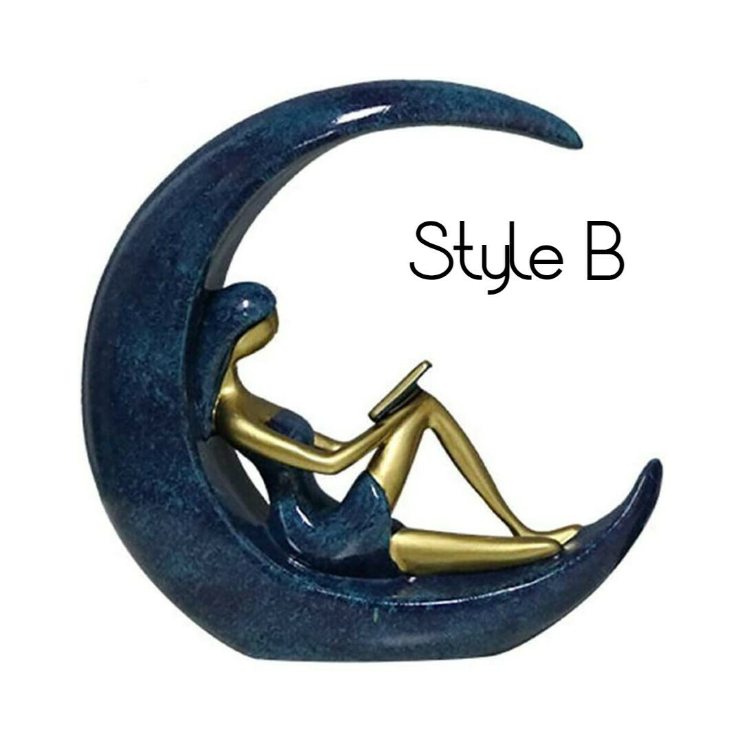 Reading Girl On The Moon Figurines Desktop Decoration Ornament  Statute