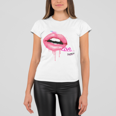 Dripping Lips- Womens Rolled Sleeve Recycled t-shirt White Original