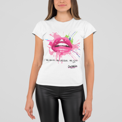 Painted Lips - Womens Rolled Sleeve Recycled t-shirt White
