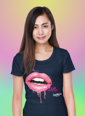 Dripping Lips - Womens Jazzer Organic Cotton t-shirt French Navy