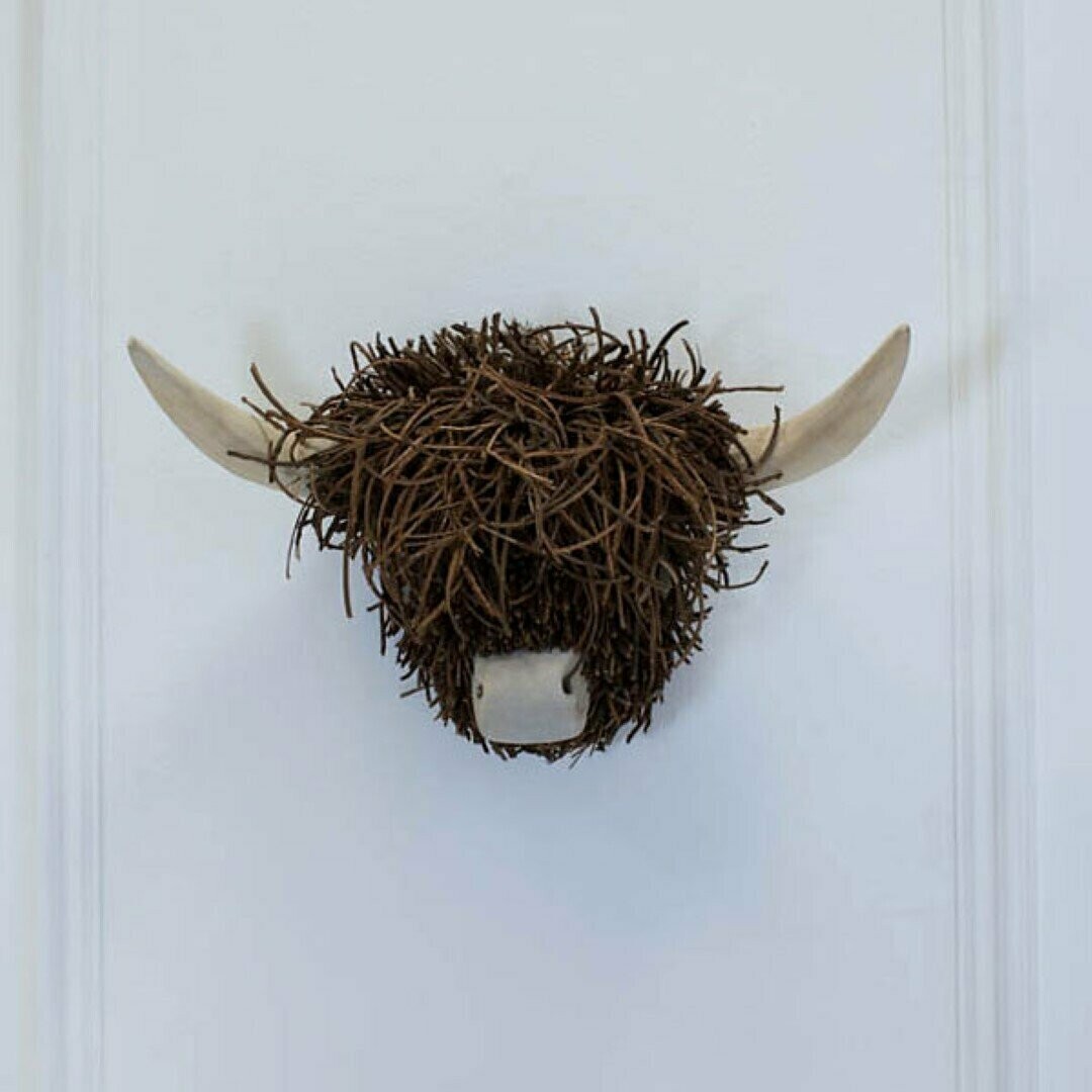 Wooden Sculpture Wall Mounted Highland Cow