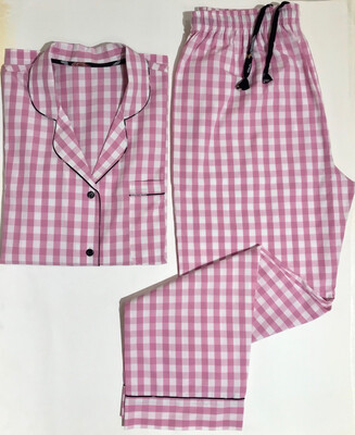Cotton Women Pink Check Print Nightsuit