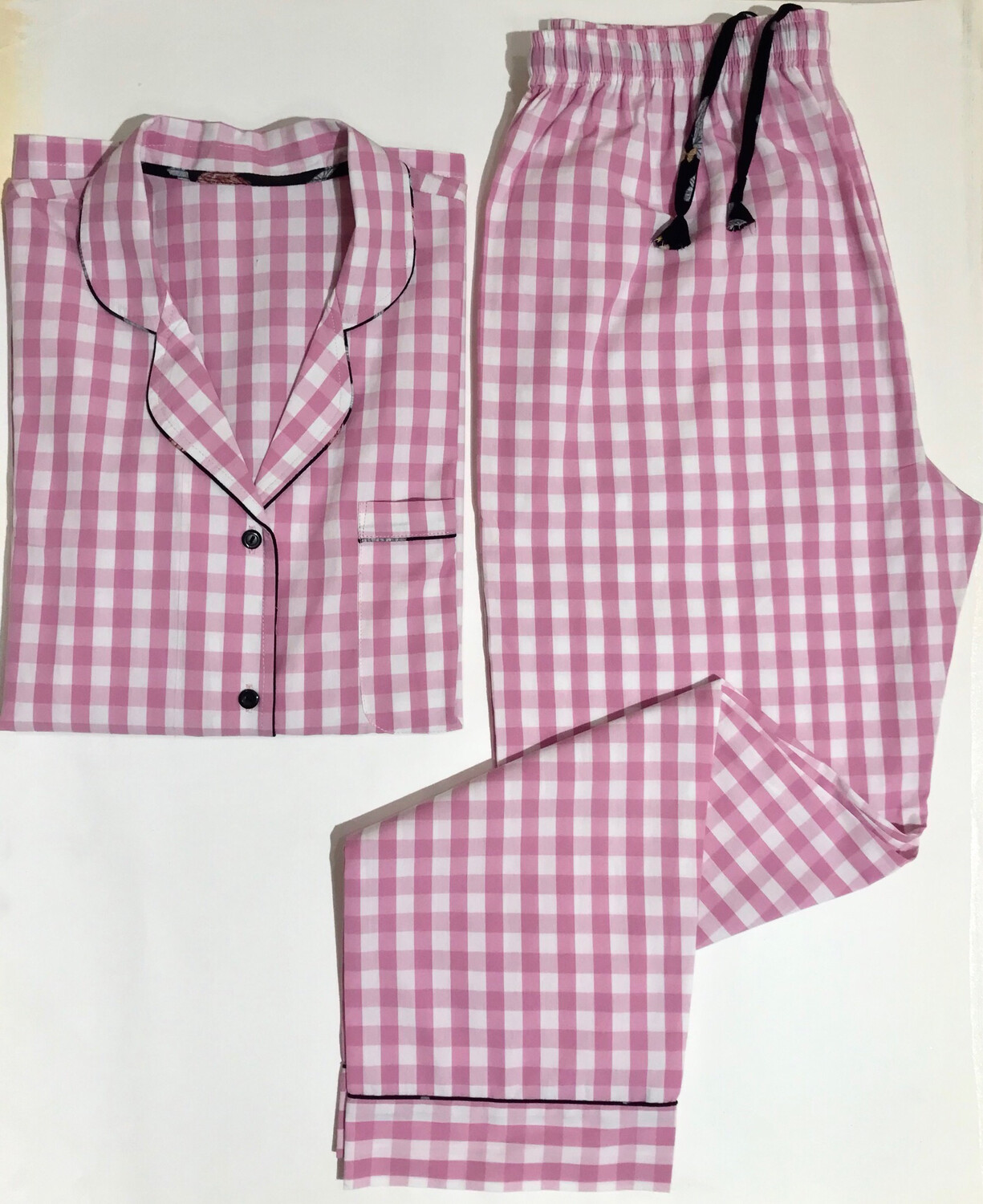 Cotton Women Pink Check Print Nightsuit