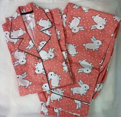 Cotton Orange Rabbit Print Nightsuit