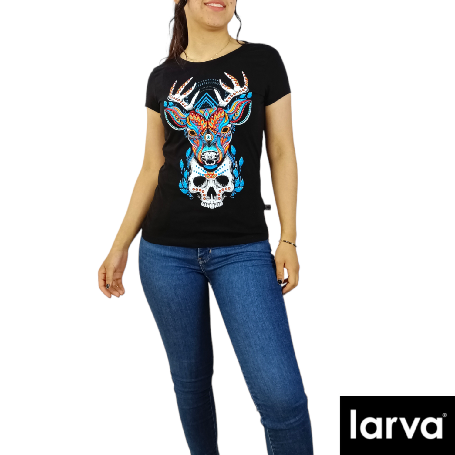 BLUSA NEGRO VENADO CRANEO NAVAJO S