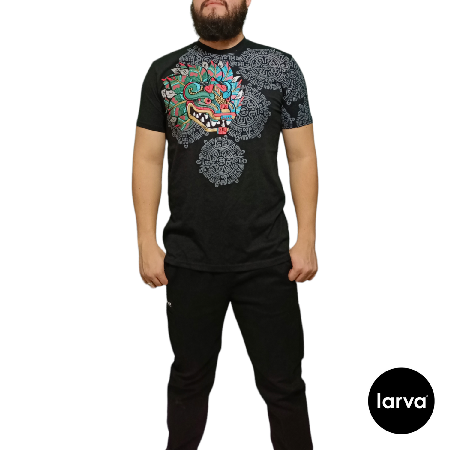 PLAYERA NEGRO SERPIENTE EMPLUMADA S