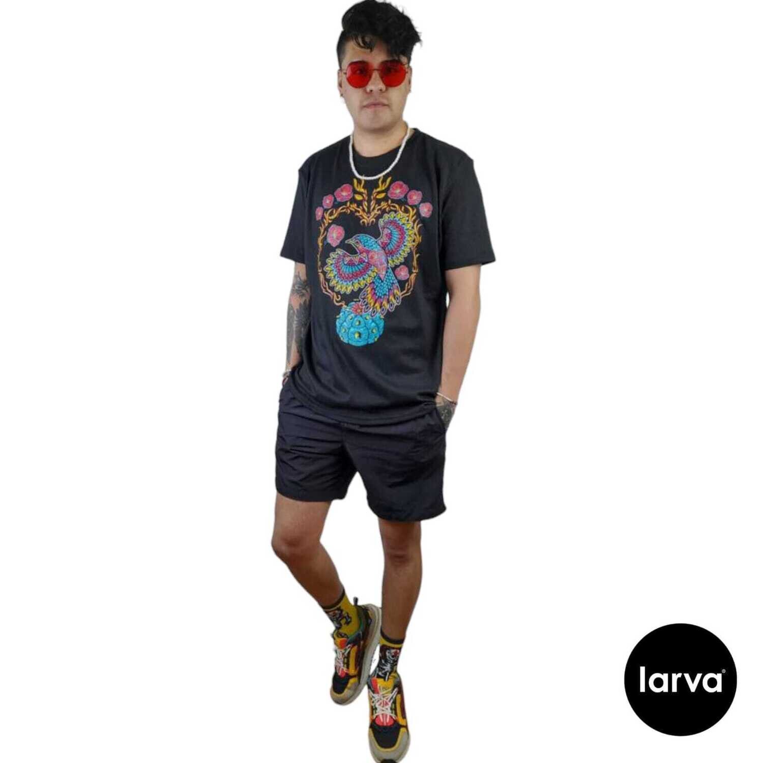 PLAYERA RELAXED FIT NEGRO COLIBRI CORAZON PEYOTE M