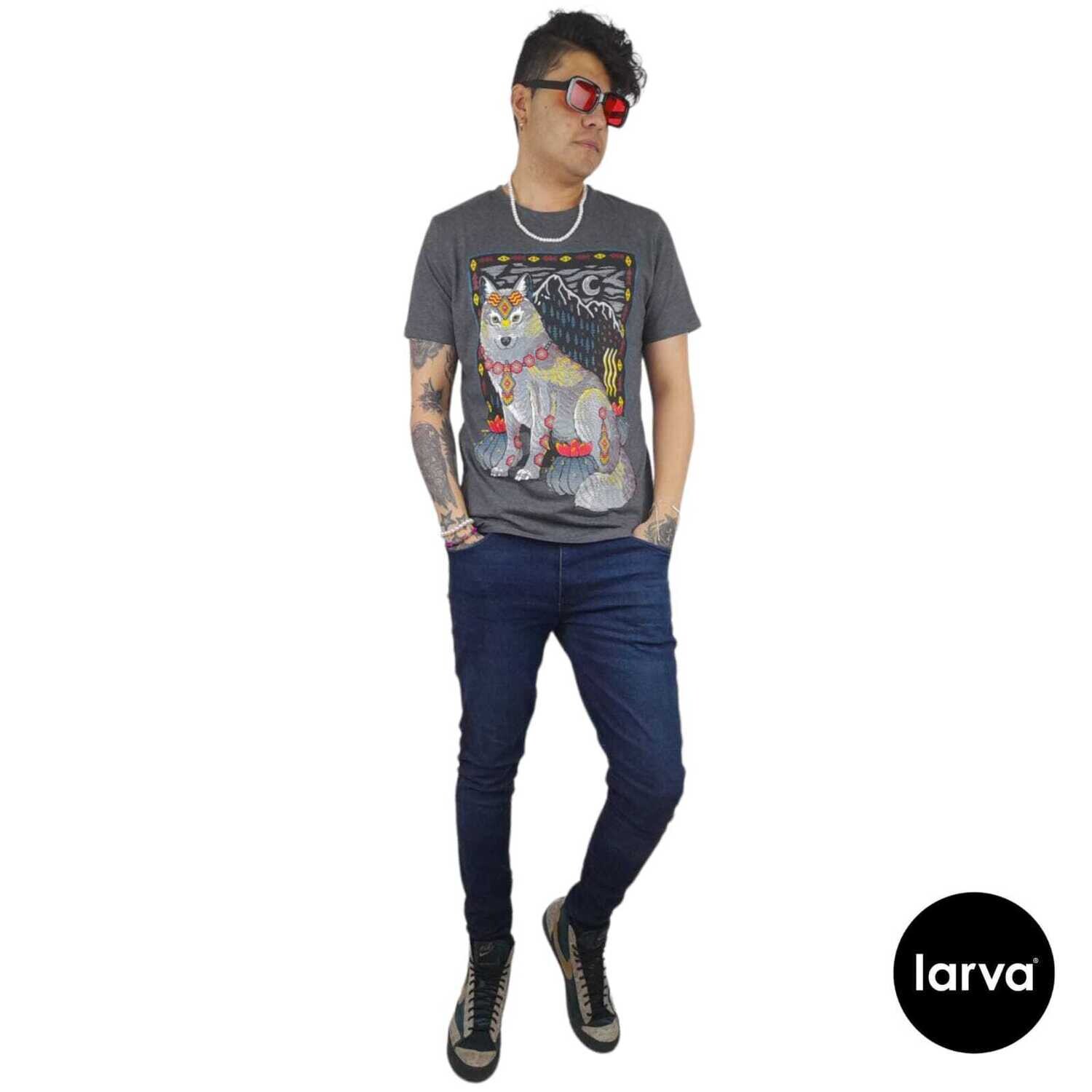 PLAYERA OXFORD LOBO GRIS HUICHOL L