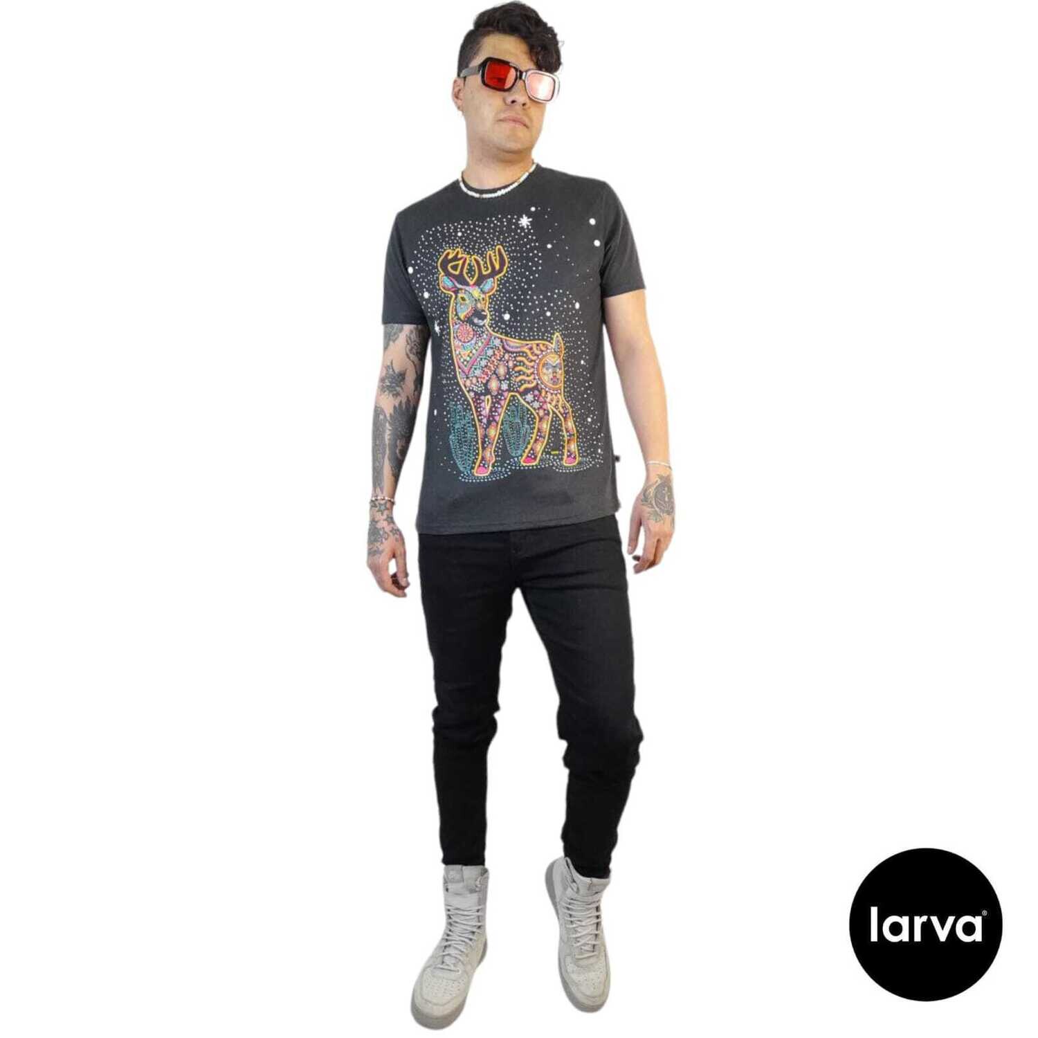 PLAYERA OXFORD VENADO COSMICO HUICHOL L