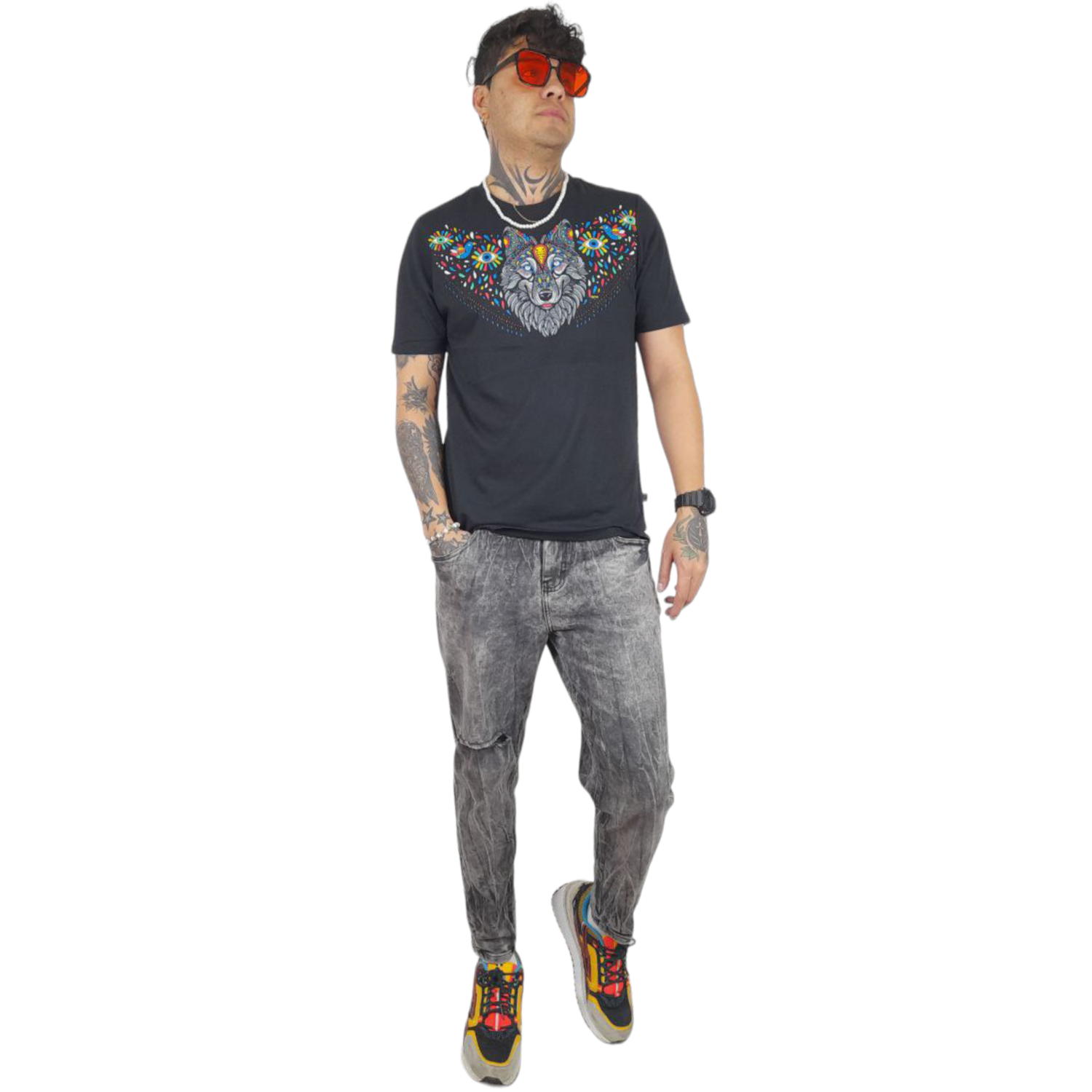 PLAYERA NEGRO COLLAR LOBO M