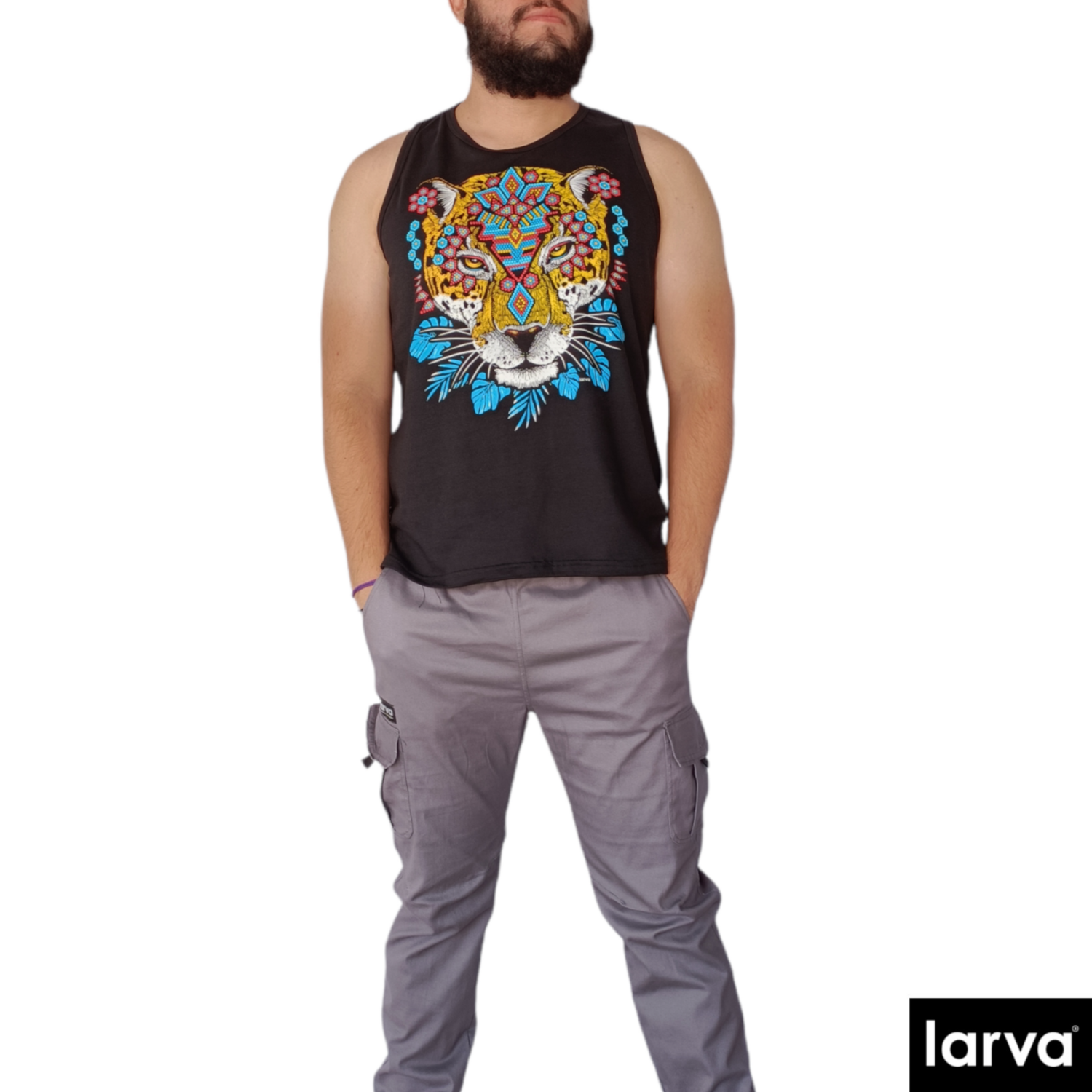 CAMISETA NEGRO JAGUAR HUICHOL M