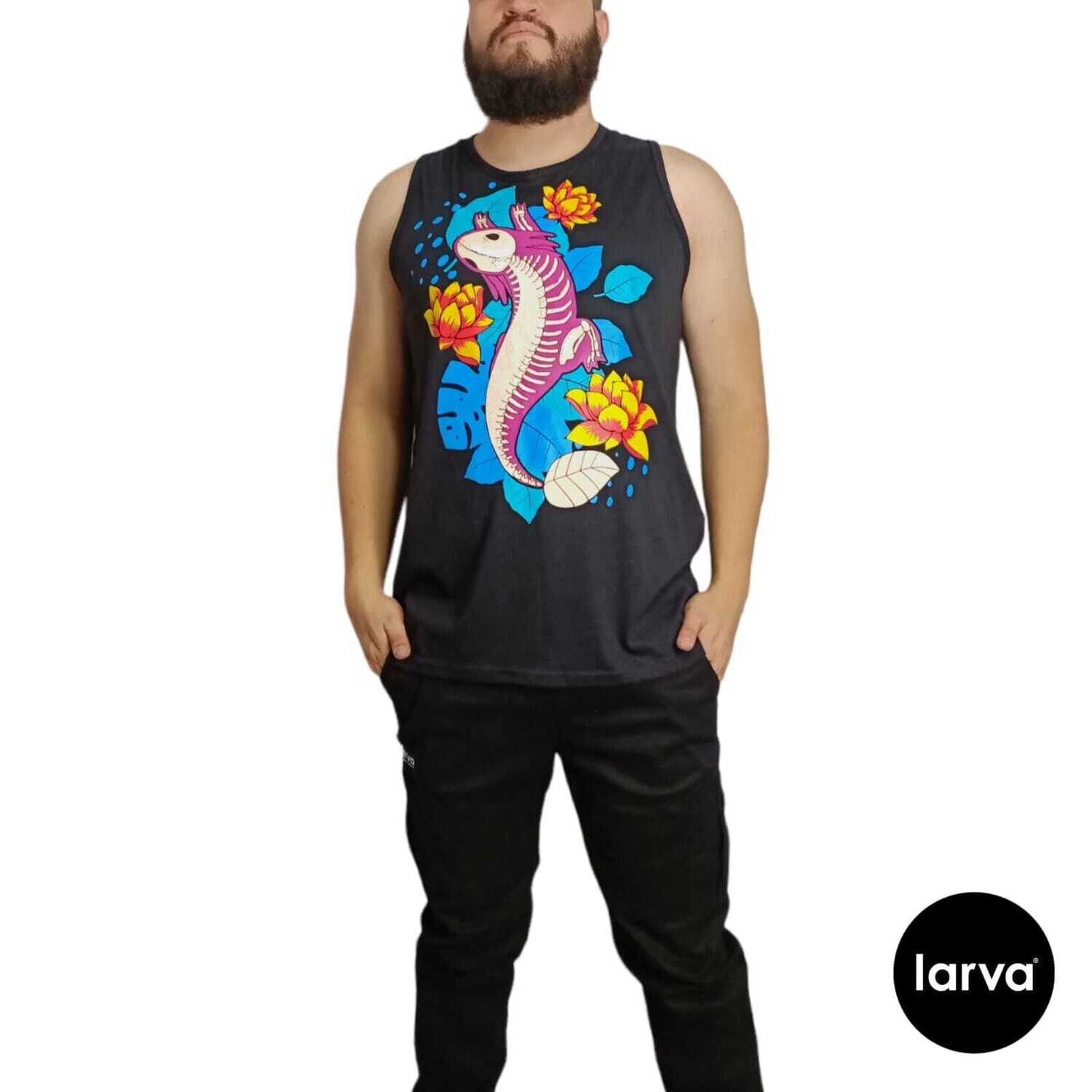 CAMISETA NEGRO ESQUELETO AXOLOTL L