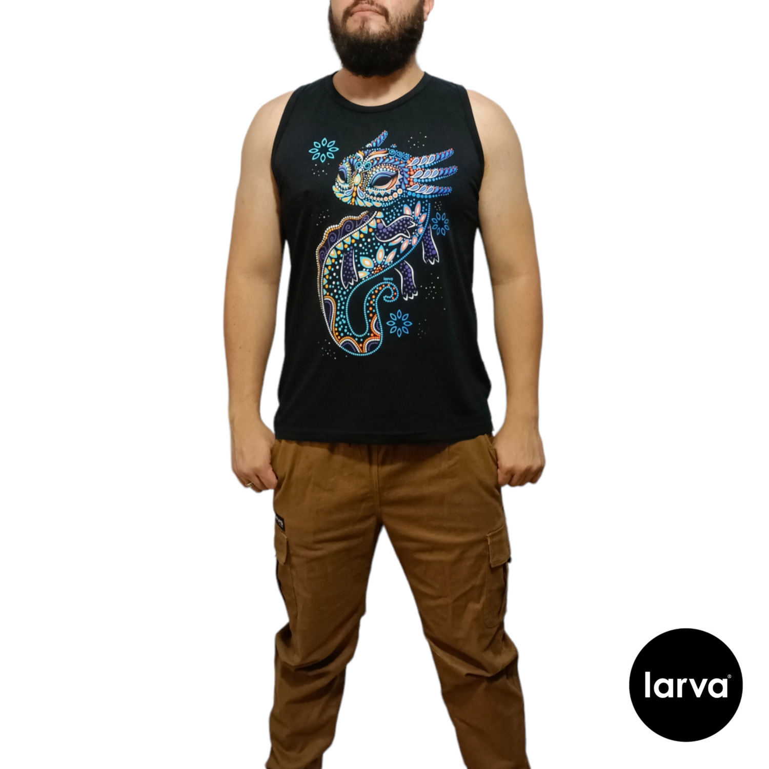 CAMISETA NEGRO AXOLOTL FLORES M