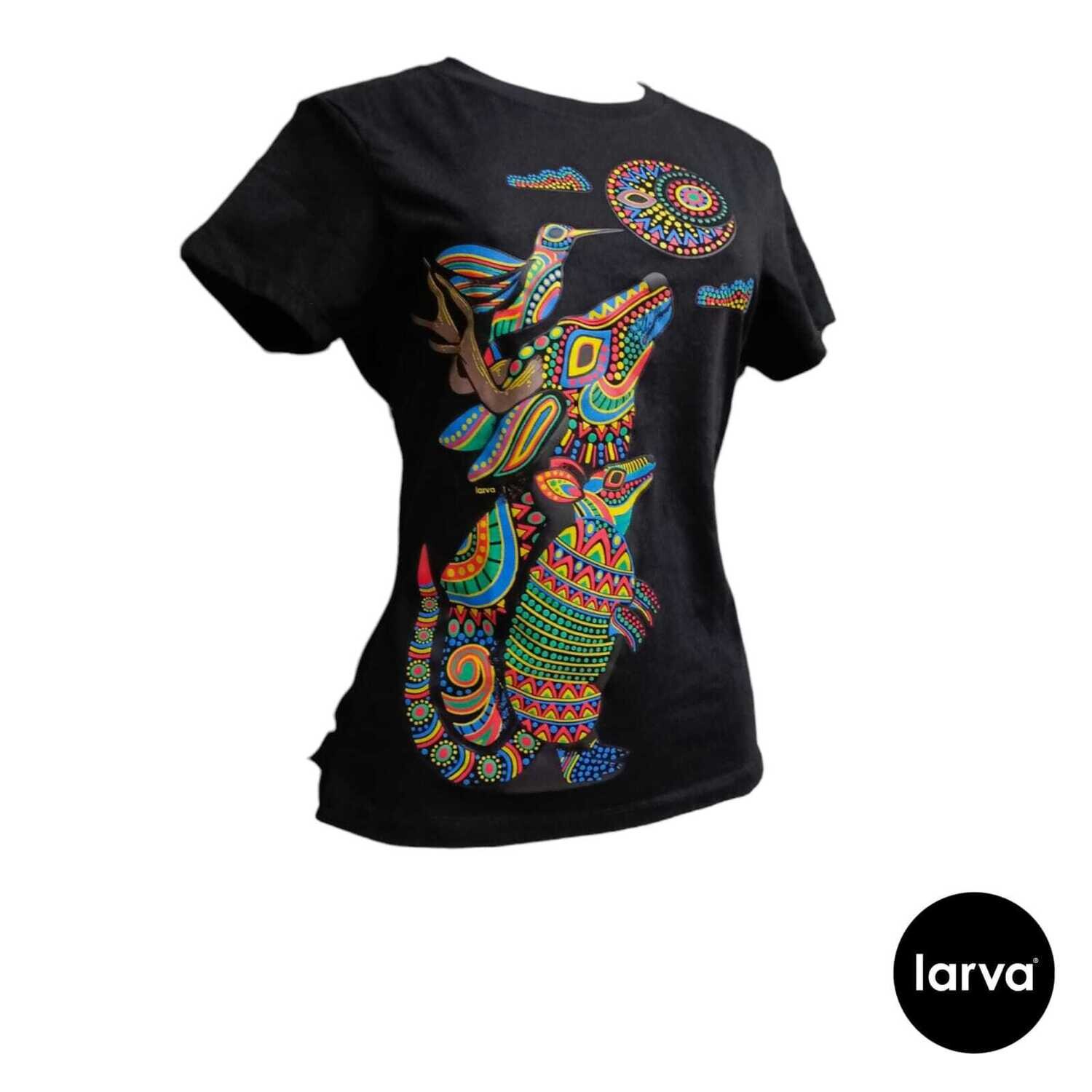 BLUSA NEGRO ANIMALES HUICHOL M