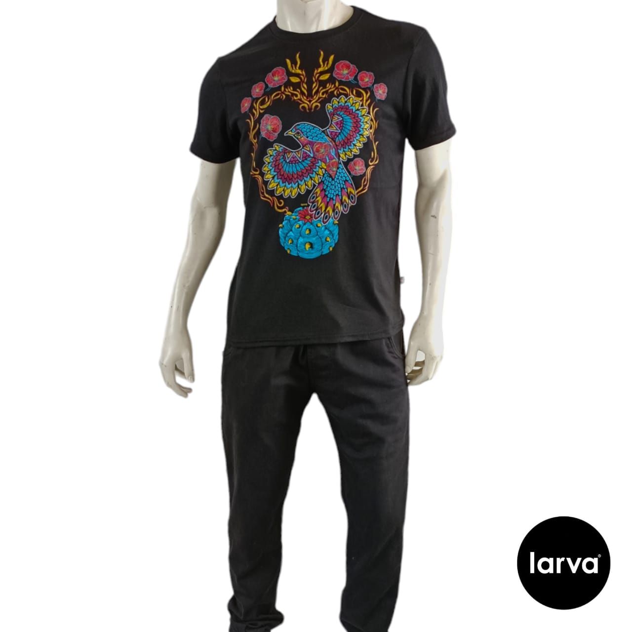PLAYERA NEGRO COLIBRI CORAZON PEYOTE