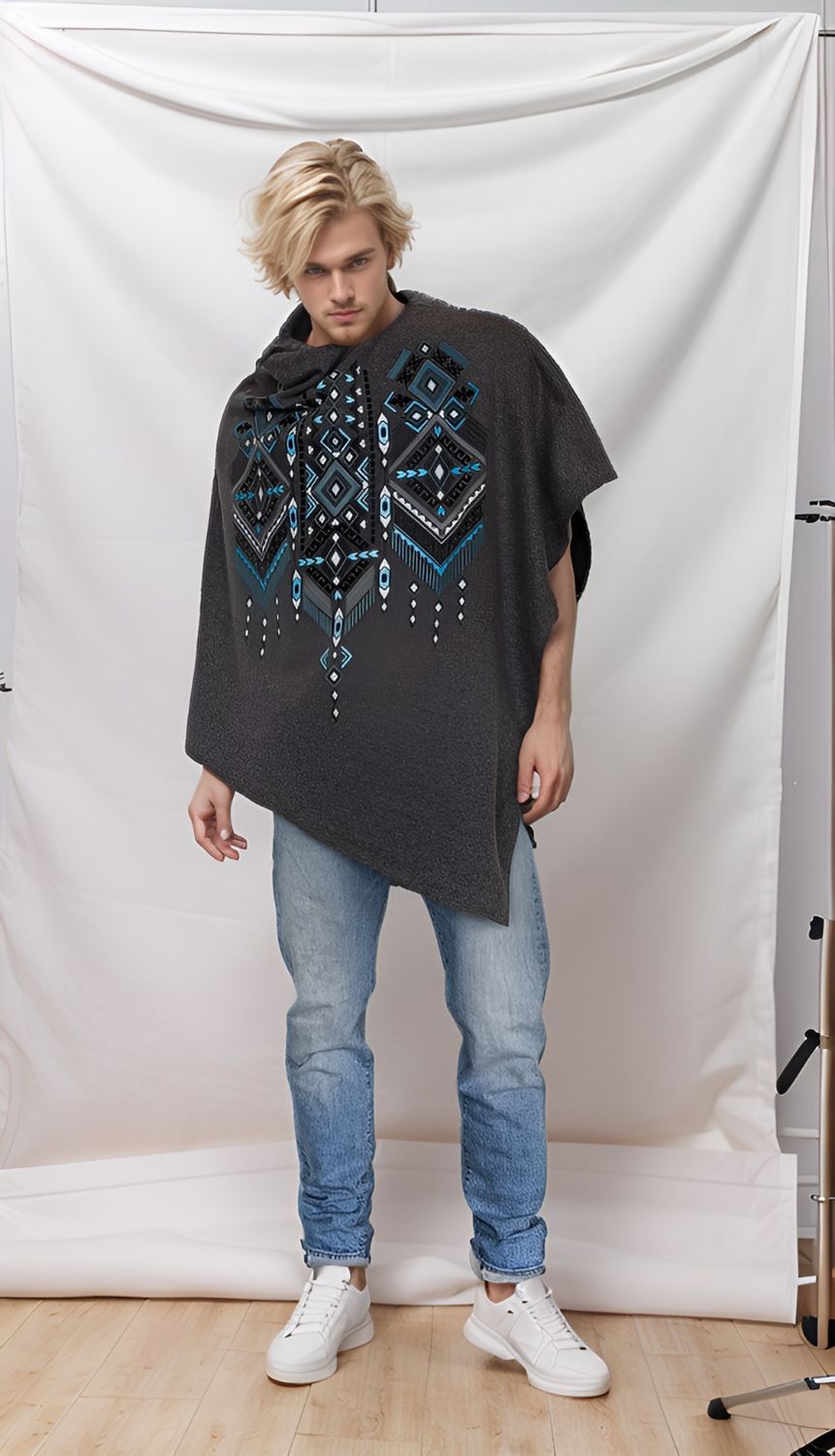 PONCHO  OXFORD NAVAJO BORDADO