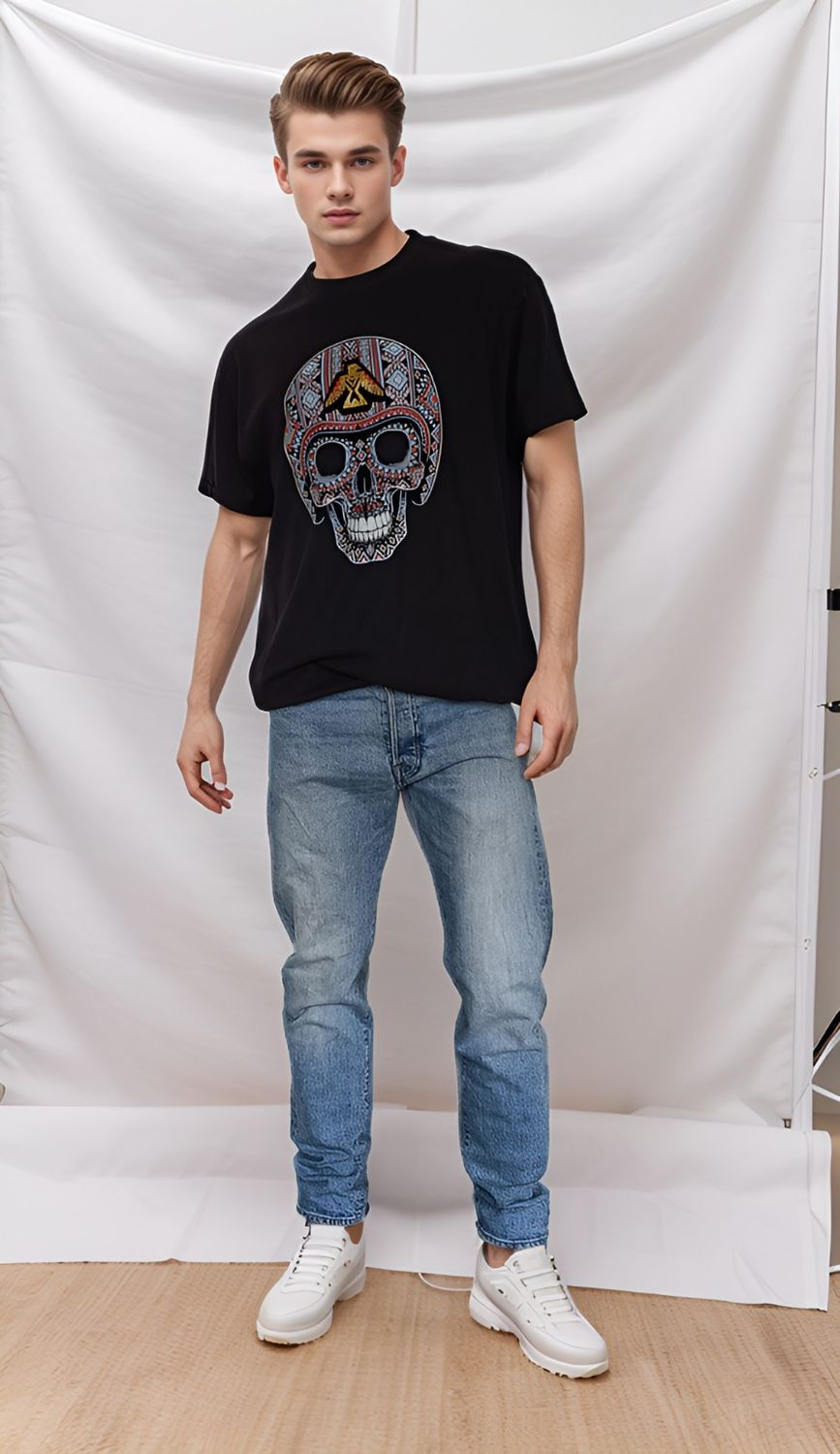 OVERSIZE NEGRO CRANEO CASCO HUICHOL