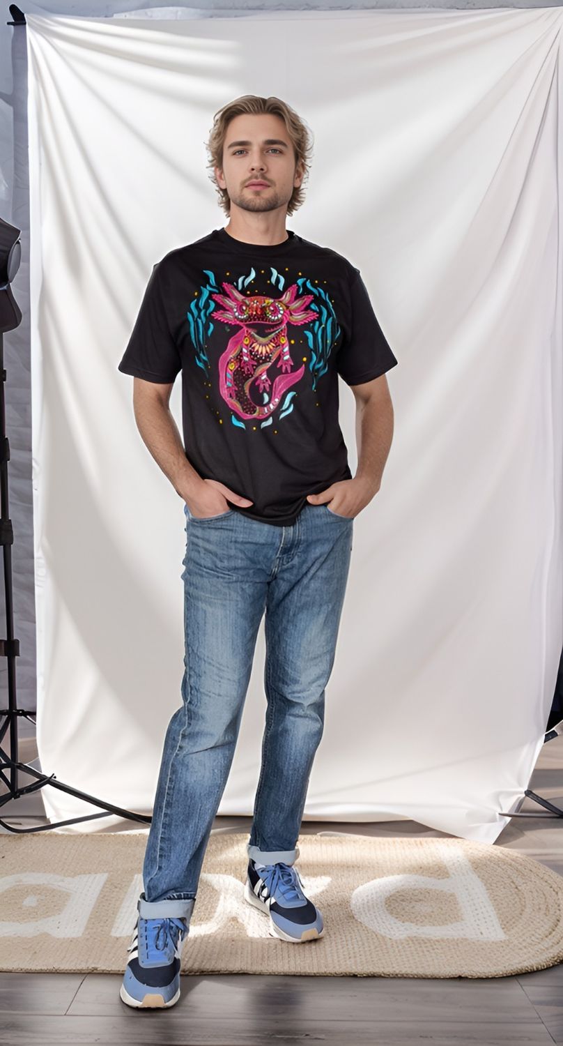 PLAYERA NEGRA AJOLOTE HOJAS