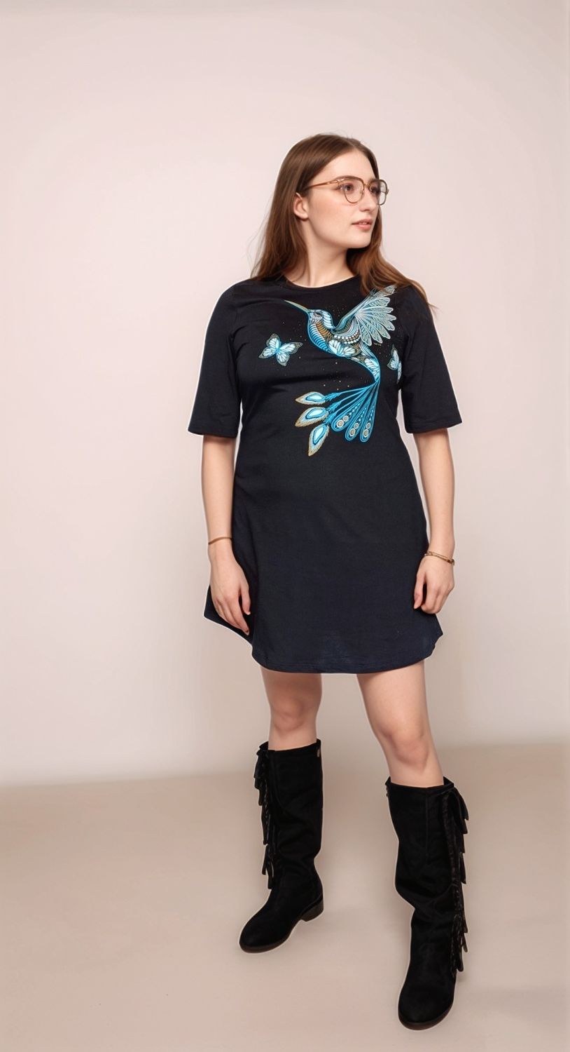 VESTIDO NEGRO COLIBRÍ MARIPOSA