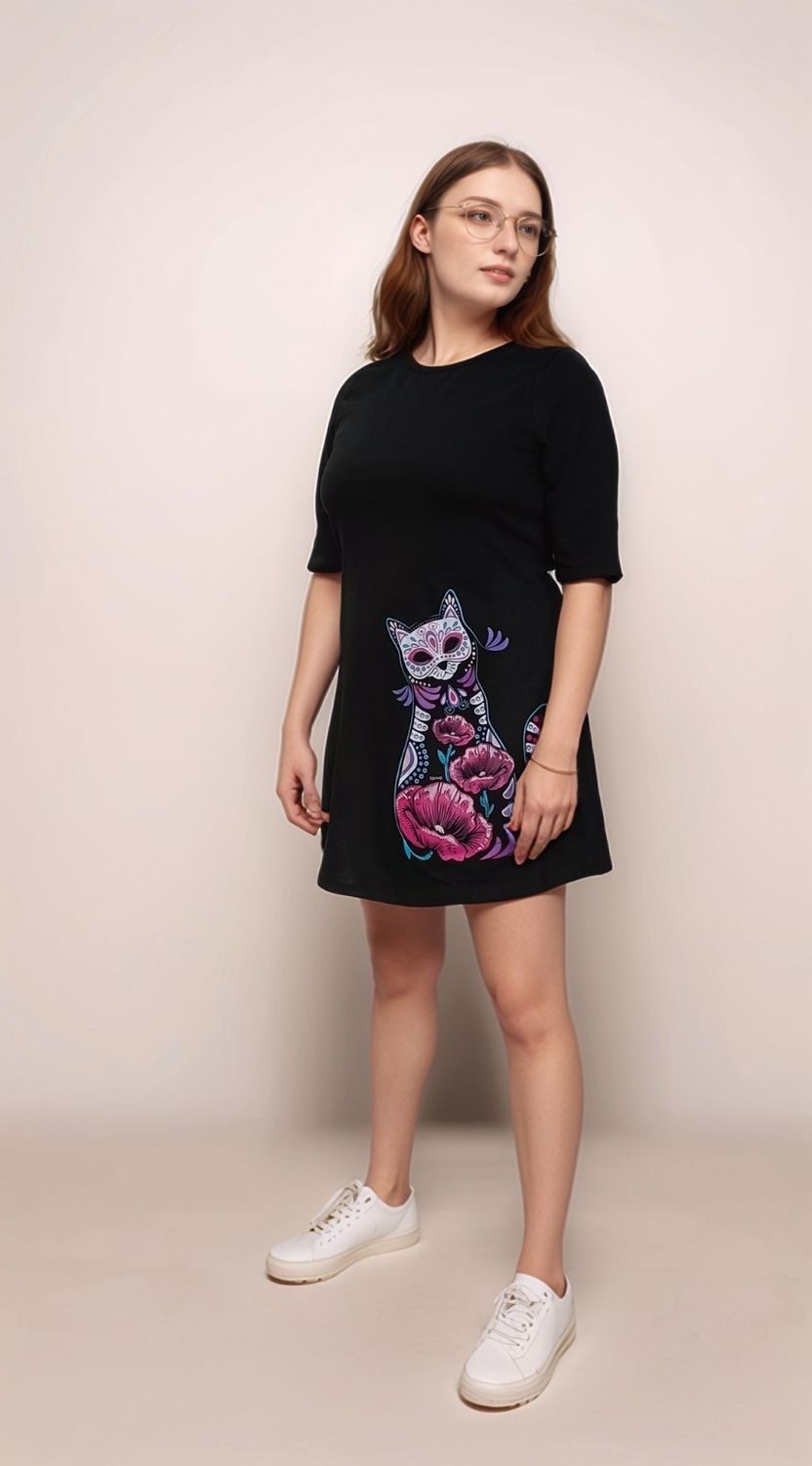 VESTIDO NEGRO GATO CATRINA