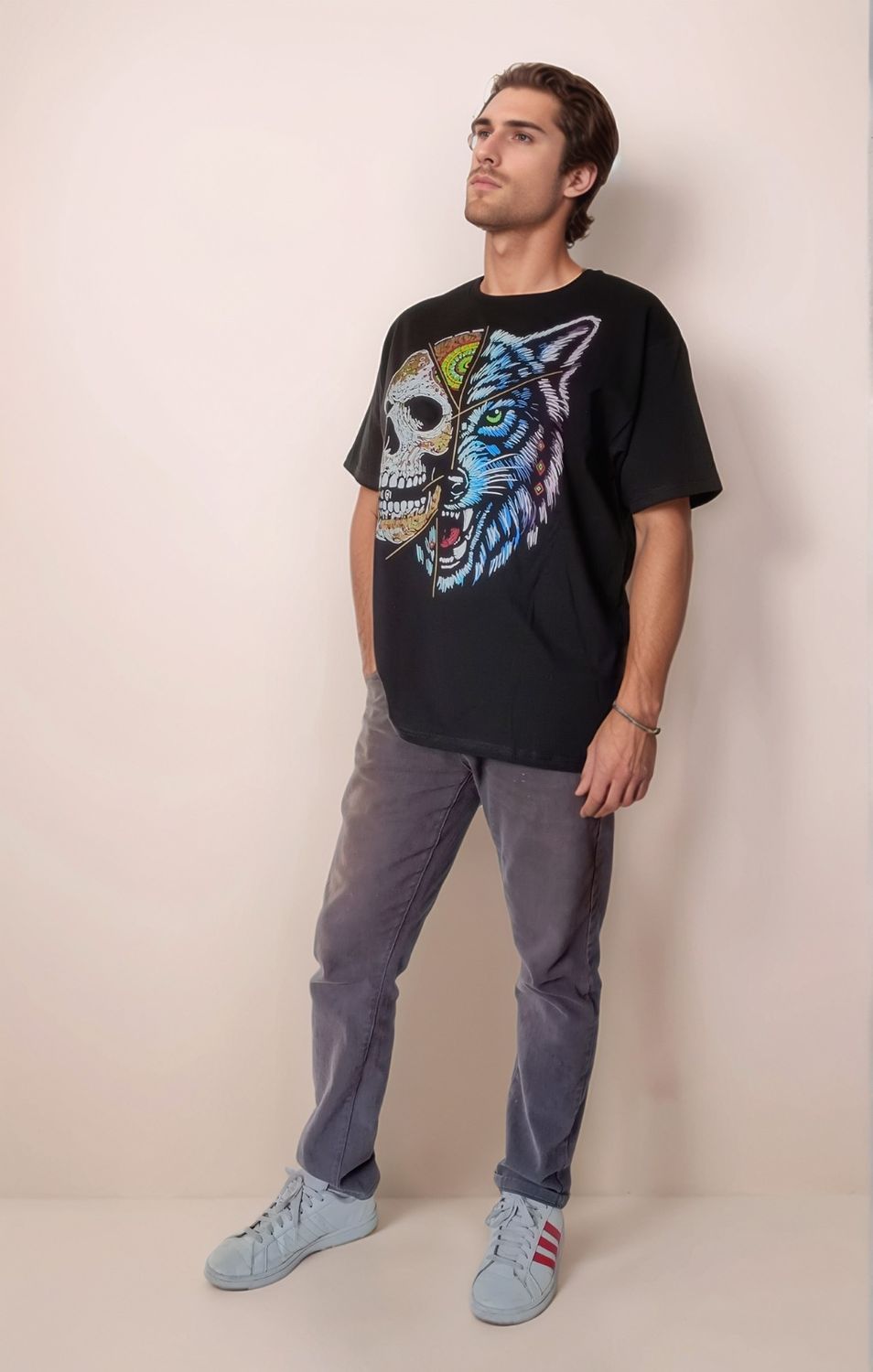 PLAYERA NEGRO LOBO DE CRANEO
