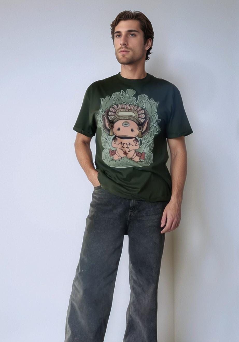 PLAYERA OVERSIZE VERDE EMPERADOR AJOLOTE