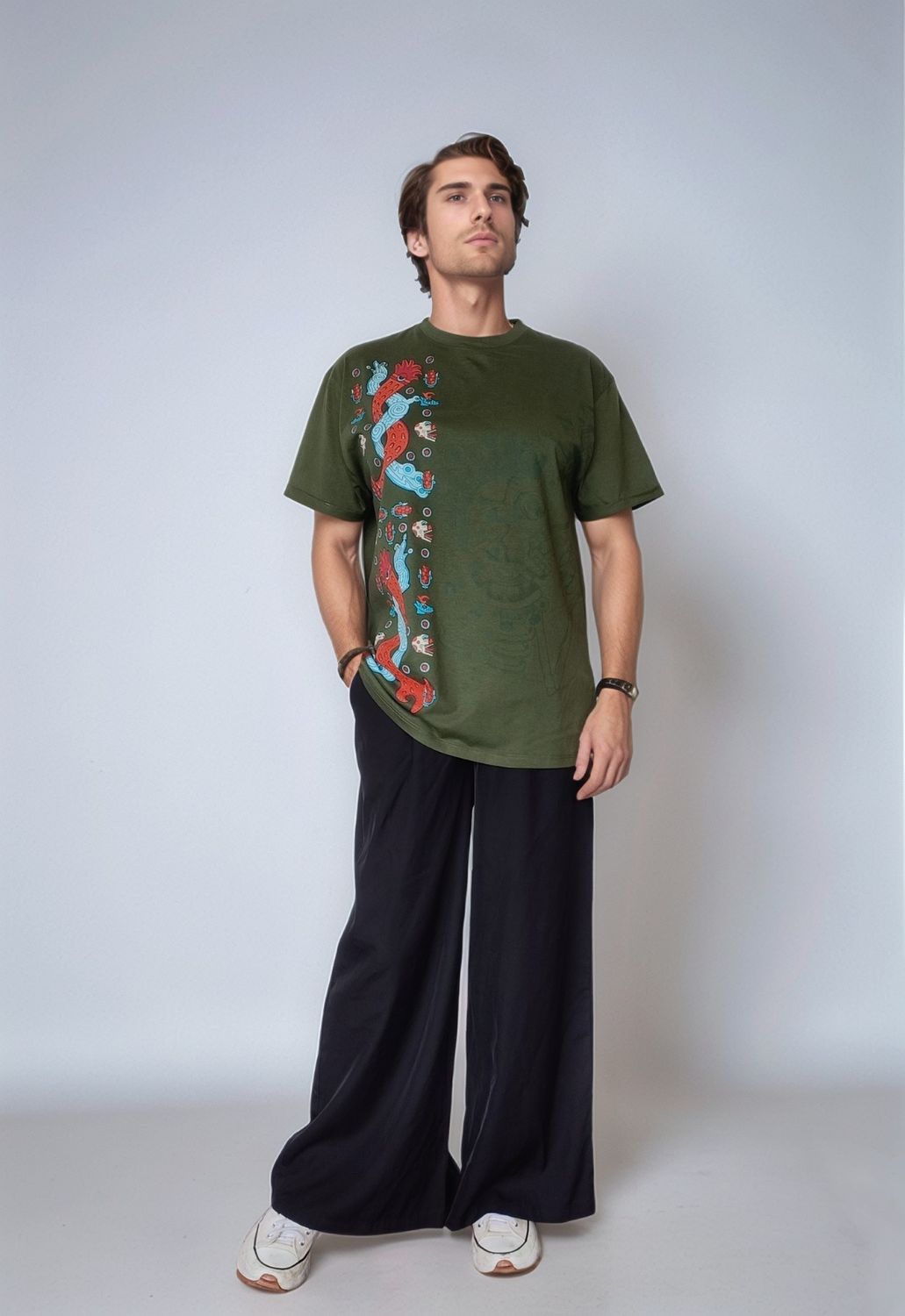PLAYERA OVERSIZE VERDE AGUA Y FUEGO MICTLAN