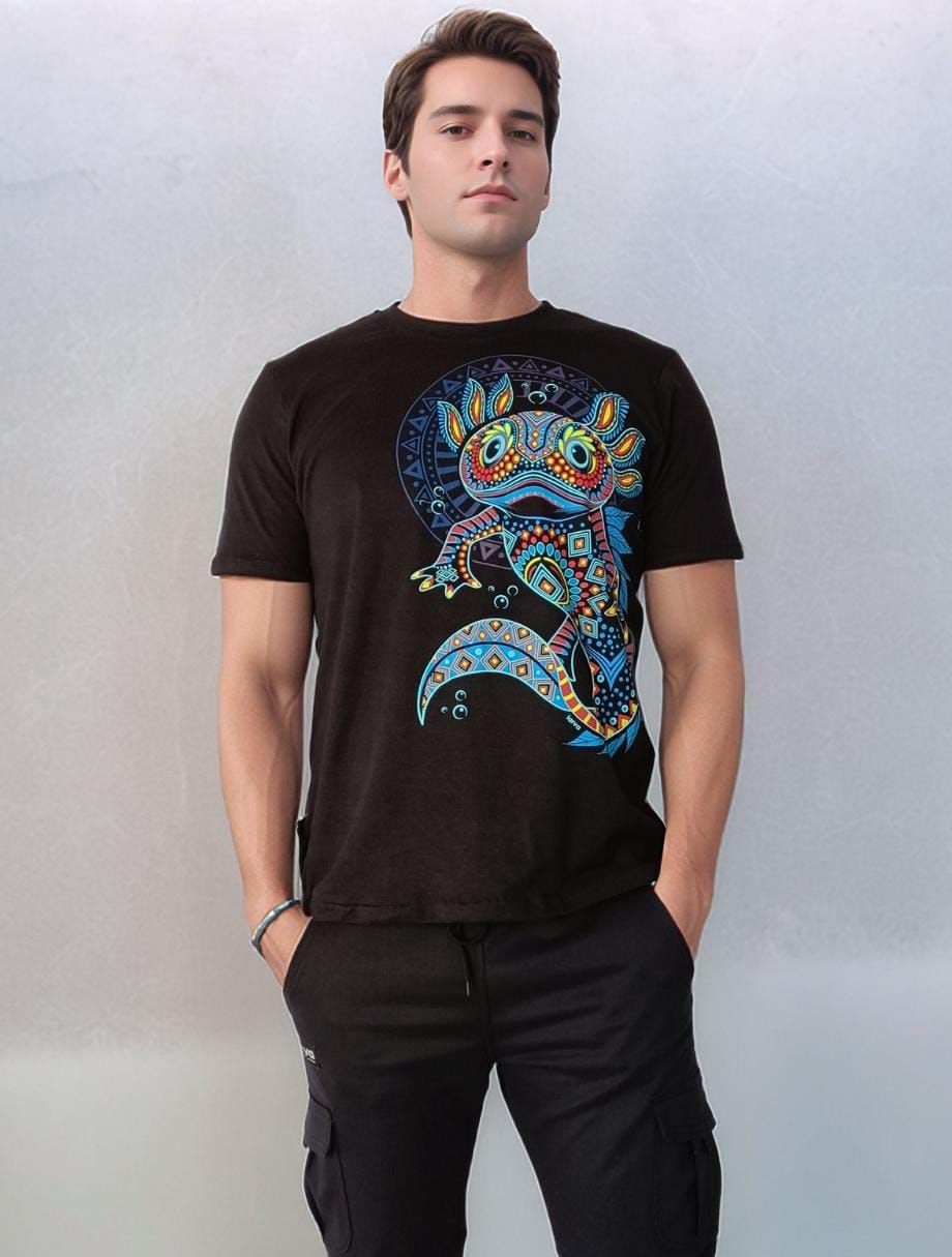 PLAYERA NEGRO AXOLOTL MANDALA