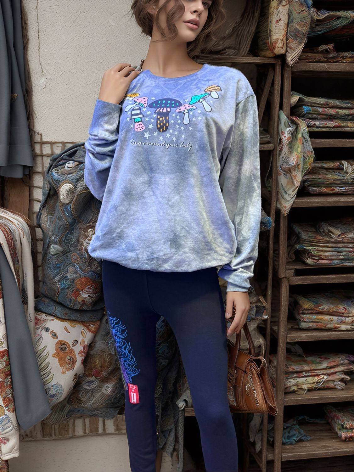 SUDADERA PULLOVER MUJER TIE DYE COLLAR DE HONGOS SUDADERA PULLOVER MUJER TIE DYE COLLAR DE HONGOS