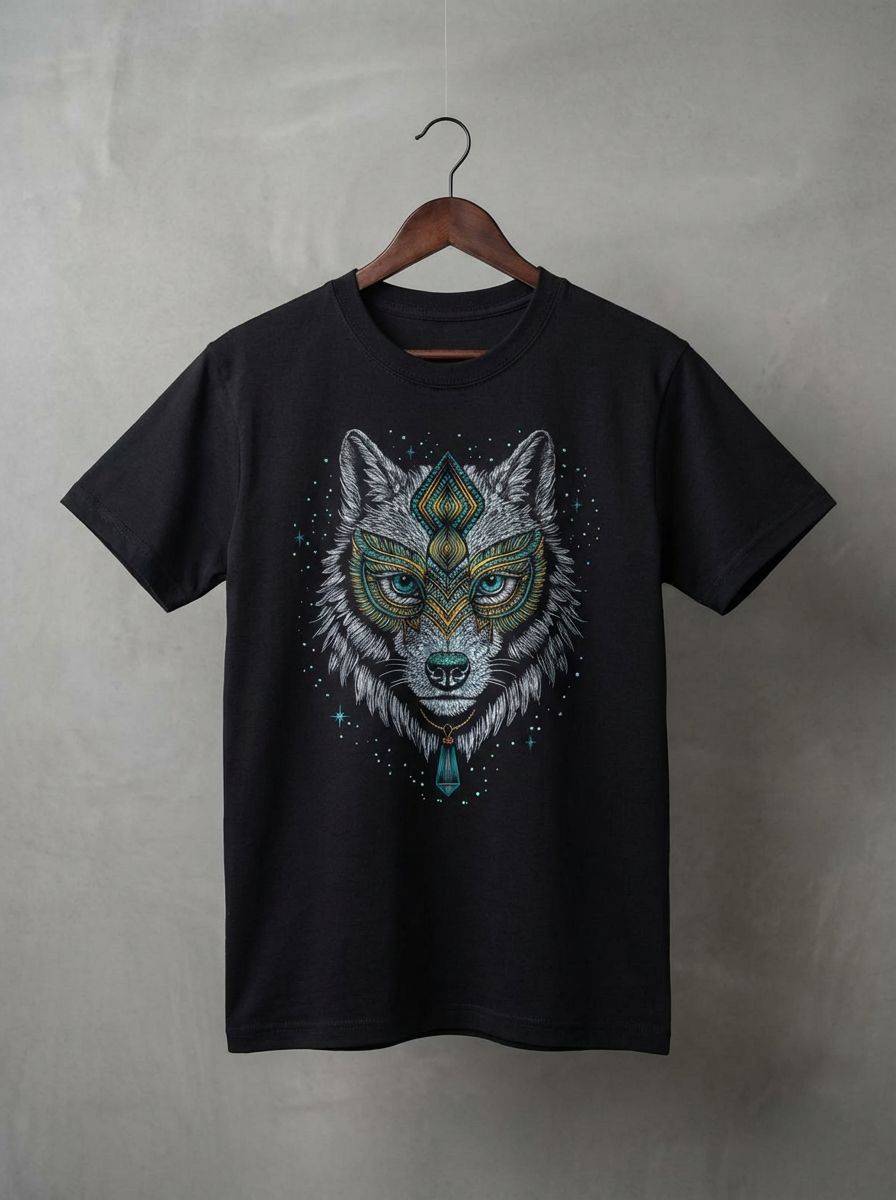 PLAYERA NEGRA LOBO MASCARA COSMICO