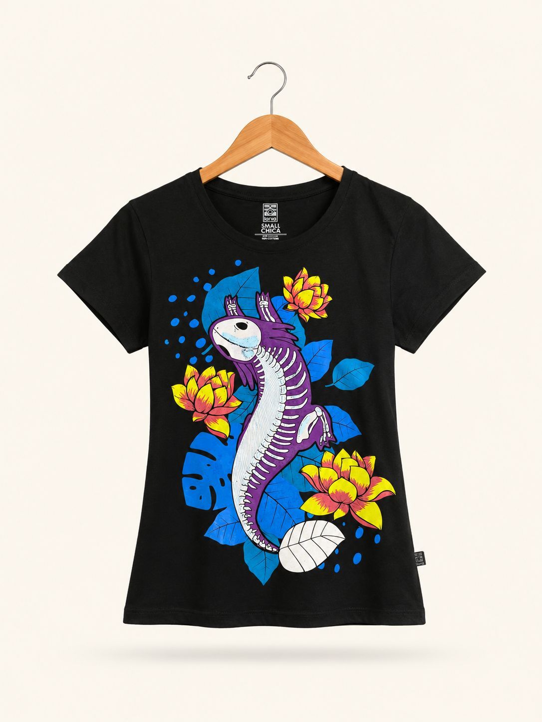 PLAYERA NEGRO ESQUELETO AXOLOTL S