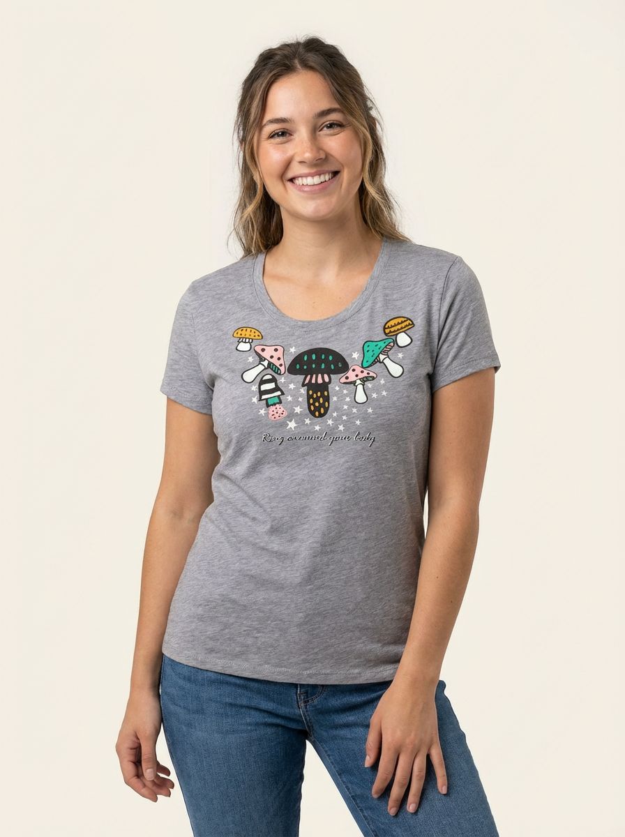 BLUSA GRIS COLLAR DE HONGOS